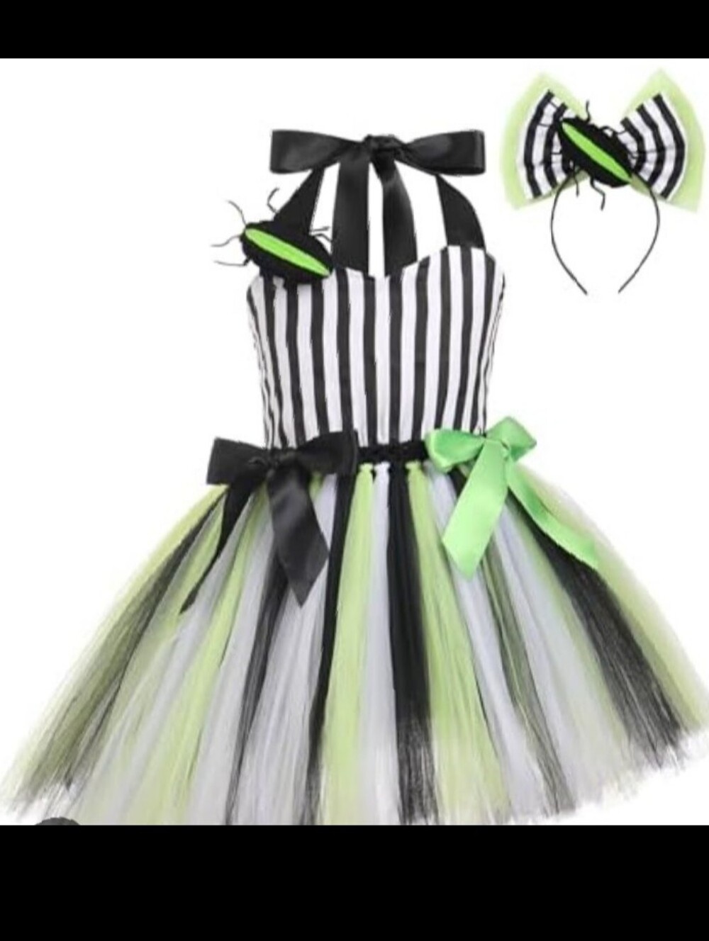 Girls Lime Green and Black Tulle Halloween Costume Dress with Headband